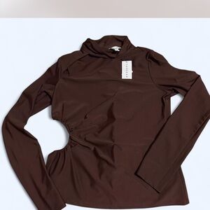 Topshop Brown Long Sleeve Cut-Out Bodysuit
